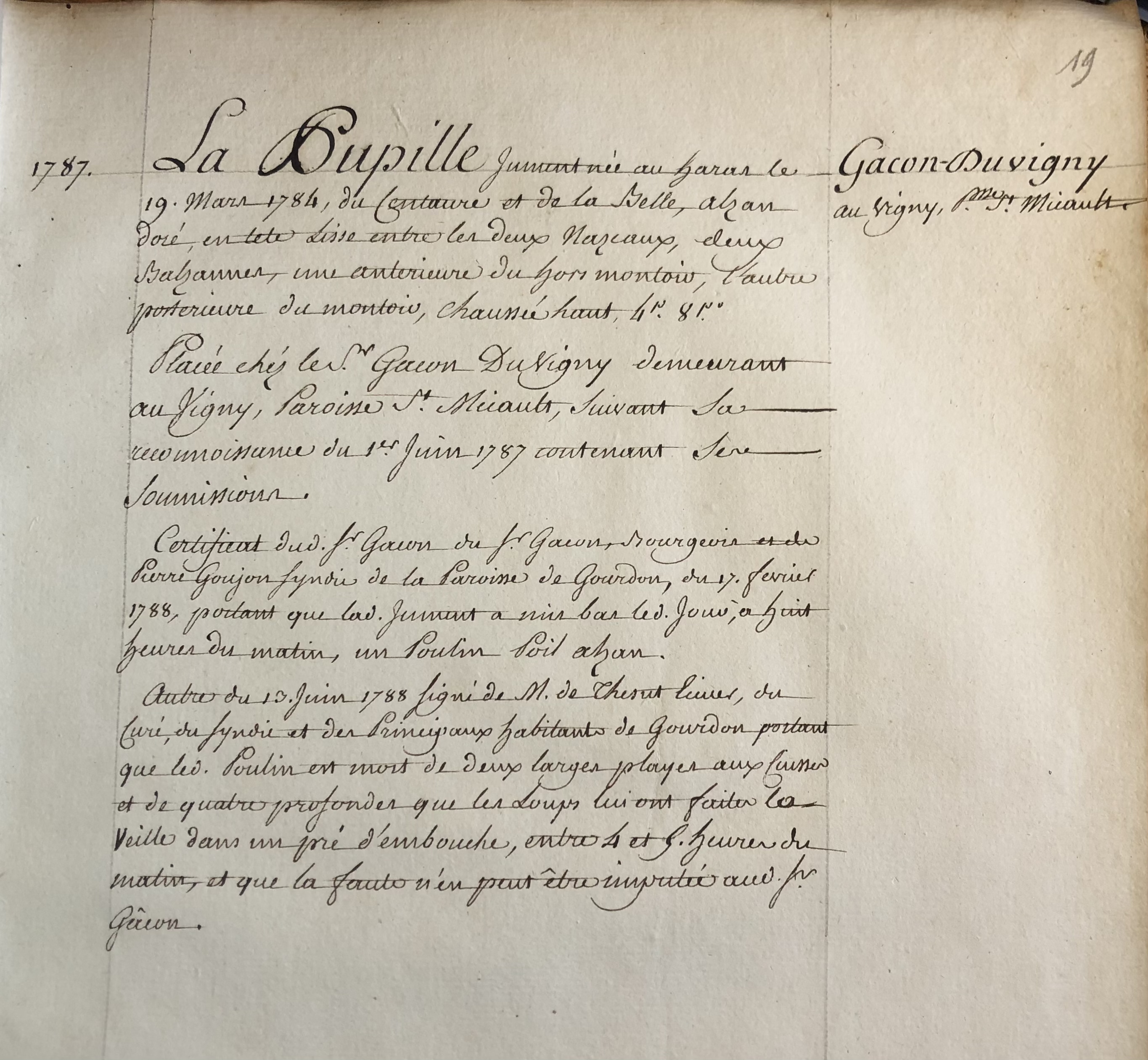 Archives départementales de Côte-d’Or, C3703 – Visite des haras pour l’année 1787. 